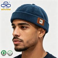 Casquette Docker en velours côtelé bleu rétro, personnalisable, avec patchs brodés, faible MOQ, pour usage quotidien décontracté