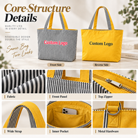 Sac fourre-tout rayé réversible en polycoton, en gros, en stock, pour promotion de marque, vente au détail, approvisionnement en vrac, usine OEM