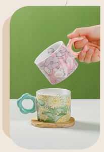 Hot Selling Flower Handle <b>Ceramic</b> <b>Mug</b> Cute <b>Mug</b> Gift Set - Product Image 2
