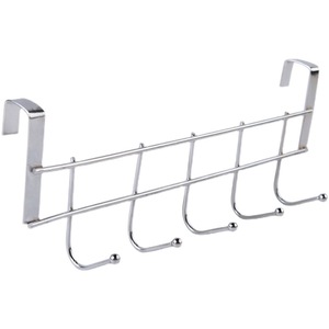 Chrome Plated Cabinet Door <b>Hooks</b> 5 Piece Set <b>Clip</b> On Easy Install For Kitchen Bathroom Towel Storage - Product Image 4
