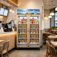 Réfrigérateur vertical à deux portes en verre pour boissons, refroidisseur commercial à économie d'énergie, réfrigérateur vertical pour boissons froides pour restaurant