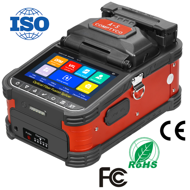 COMPTYCO A-5 FTTH Fiber Optic Cable Fusion Splicer 6 Motors 5inch Touch Screen Operation for Optical Fibre Splicing Machine