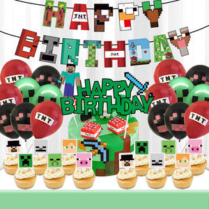 Nouvel ensemble de décorations de fête d'<span class=keywords><strong>anniversaire</strong></span> sur le thème de <span class=keywords><strong>Minecraft</strong></span> en papier écologique : bannière, guirlandes, décorations spirales suspendues, jetables - Product Image 1
