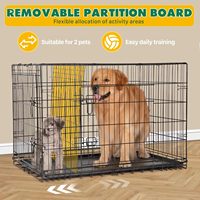 Cage pliable en fil métallique pour animaux de compagnie, double porte latérale, poignée de transport supérieure, verrou de sécurité, plateau inférieur amovible, pliable, simple, pour grands chiens