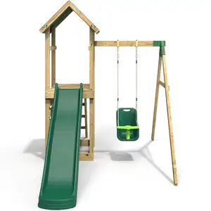 Set ayunan kayu halaman belakang kustom, dengan Slide Playground luar ruangan ayunan kayu anak-anak dan Slide Set luar ruangan untuk taman anak-anak