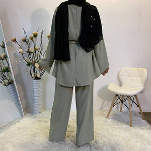 Toptan <span class=keywords><strong>2</strong></span> adet islam kadın uzun kollu Tops yüksek bel pantolon setleri Abaya müslüman elbise elbise - Product Image 4