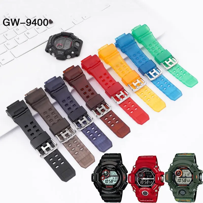 Tali jam tangan karet silikon pria, aksesori olahraga tahan air untuk Casio GW-9400