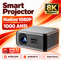 Projecteur 8K Android intelligent Wifi, résolution native 1080P, avec haut-parleurs HiFi, équipement de cinéma maison, projecteur de jeux, divertissement