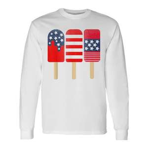 Camiseta de manga larga americana del 4 de julio de Popsicle, unisex, con cuello redondo, estampado digital, ropa para fiestas de reunión familiar - Product Image 1