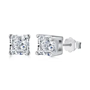 Dylam Korean Sterling Silver Small Studded Earrings Square Cut Cubic Zirconia Hypoallergenic Earring Studs For Women Jewelry