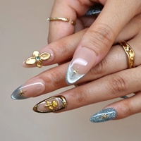 Ongles en acrylique à presser, motif 3D or rose et soleil, strass, forme amande, estampage or personnalisable pour usage quotidien et fêtes