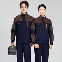 Ensemble deux pièces OEM pour homme, en tissu polyester gris, qualité professionnelle, pour tenue de travail, avec salopette de travail orange et bleue