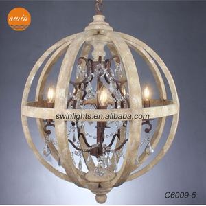 Lampadario a Sospensione in Ferro e Cristallo di Design Mid-Century, Lampadario Moderno in Legno con LED Artigianale - Product Image 2