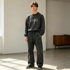 Pantalon de survêtement homme en coton French Terry, style streetwear, coupe large, avec empiècements, délavage acide personnalisé, OEM ODM, Fabricant - Product Image 2
