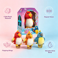 Jouet interactif en peluche perroquet parlant avec bracelet, répète la voix et les sons d'appels d'oiseaux, cadeau pour enfants
