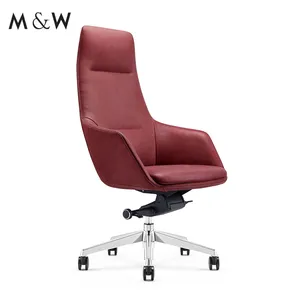 M & W lüks tasarım kırmızı döner hakiki yönetici deri patron sandalyesi
