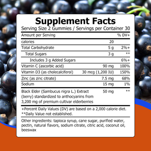 Gomitas de Apoyo Inmunológico Personalizadas de Fábrica, Gomitas Naturales de Saúco con Zinc, Fórmula Herbal Antioxidante Potente - Product Image 2