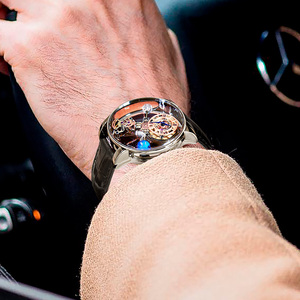 Relojes PINDU Design para Hombre, Serie Celestial, Espejo Curvo, Diseño Transparente, Escala de Números Romanos, Reloj de Cuero Impermeable para Hombre - Product Image 3
