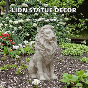 Statue de lion assis traditionnelle en résine avec finition en grès, figurine de lion pour décoration intérieure - Product Image 2