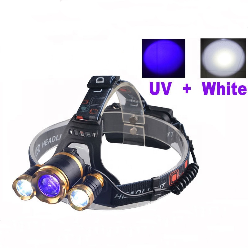 Портативный монолитный блок светодиодов 4 режима белый и фиолетовый свет водонепроницаемый алюминиевый сплав регулируемый налобный фонарь usb зарядка