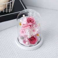 Ornement en verre fait main avec dôme, roses séchées fraîches, plantes préservées à LED, fleur éternelle naturelle pour la Saint-Valentin