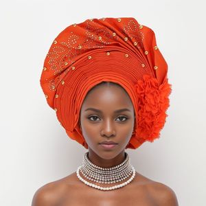 Pañuelo para la Cabeza Africano Musulmán de Lujo para <span class=keywords><strong>Mujer</strong></span>, Modelo 2025, Estilo Nigeriano Aso Oke, Pre-Hecho, Liso con Pedrería, Ajustable - Product Image 6