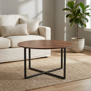 Modern European Walnut Wooden <b>Tray</b> <b>Table</b> Top Durable Metal Iron Cross Stand Black Brown Home Hotel Living Room Furniture - Product Image 2