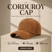 Casquette de baseball décontractée multicolore à profil bas non structuré avec logo brodé ton sur ton personnalisé en velours côtelé épais et bord incurvé