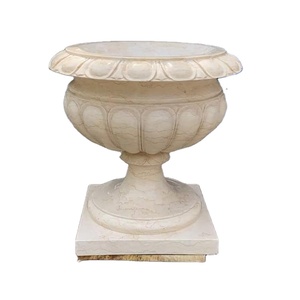 Outdoor Hand Carved Stand Small <strong>Large</strong> <strong>Marble</strong> Round Flower Pots <strong>Planters</strong> with Drainage Hole - Product Image 1