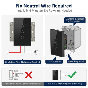 Interruptor de Pared Táctil Inteligente WiFi Zigbee Tuya Smart Life de 1, 2, 3 o 4 Botones, de Vidrio Templado Negro Estándar Estadounidense 118, Sin Neutro, Compatible con FCC y <span class=keywords><strong>Alexa</strong></span> - Product Image 2
