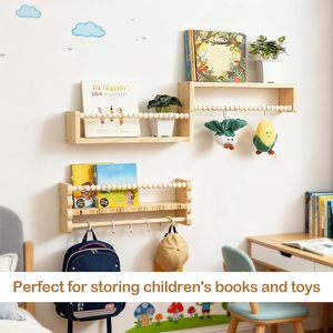 Mensola da Parete <span class=keywords><strong>per</strong></span> <span class=keywords><strong>Cameretta</strong></span> Bambini con Perline in Legno, Decorazione Murale, Mensole Fluttuanti <span class=keywords><strong>per</strong></span> Bambini, Sala Giochi, Camera da Letto - Product Image 5
