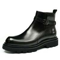 Sepatu Chelsea Kulit Sapi Hitam Pria, Ujung Bulat, Model Slip On, Ringan, Kasual untuk Musim Gugur dan Musim Dingin