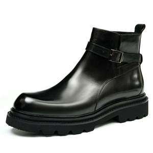 Mens Black Cowhide Chelsea Boots Round Toe Slip On Ankle Footwear Lightweight Casual <b>Shoes</b> for Autumn Winter - Product Image 3