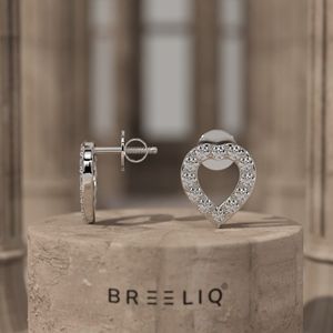 ต่างหูเพชรทรงหัวใจทองคำขาว 14K แบรนด์ BREELIQ หรูหรา ประดับเพชรทรงกลมแบบ Pave Set โรแมนติก - Product Image 3