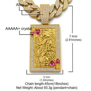 Collana con Ciondolo a Forma <span class=keywords><strong>di</strong></span> Asso <span class=keywords><strong>di</strong></span> Cuori in Lega e Strass, Catena Cubana, Gioielli Hip Hop Iced Out, Pronta Consegna, Vendita all'Ingrosso - Product Image 6