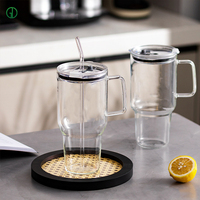 40oz Vente en gros de gobelets de voyage à mur unique de haute qualité Tasse en verre avec poignée Tasses à boire avec couvercles et paille Logo personnalisé