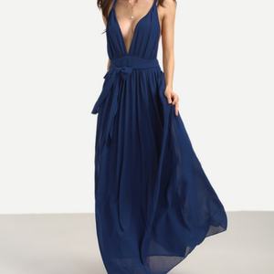 Vestido Maxi largo de gasa naranja con escote en V profundo personalizado para mujer - Product Image 5