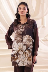 Ensemble coordonné élégant pour femme, imprimé floral abstrait, tunique boutonnée à col et pantalon droit, vêtements tendance - Product Image 6