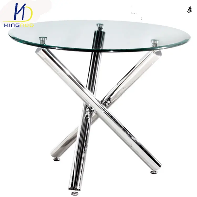 Modern tarzı yemek odası mobilyası yuvarlak cam + krom bacaklar yemek masası seti