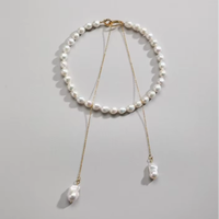 Collier à breloques en perles à franges dorées certifié CE ASTM REACH avec chaîne à maillons, bijoux tendance pour femmes en matériaux naturels