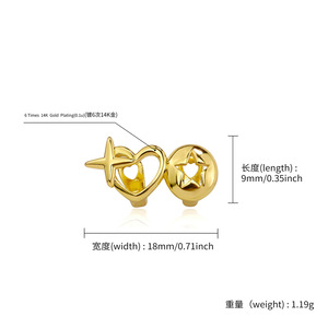 Grillz dentaire préfabriqué en laiton plaqué or 18 carats, style Hip Hop, argenté, 2 dents en forme d'étoile et de cœur - Product Image 3