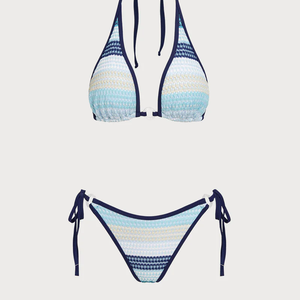 Bikini de Dos Piezas con Malla Multicolor Azul, Diseño Moderno con Tirantes, Traje de Baño para Niñas, Fabricante OEM Personalizado de Alta Calidad - Product Image 2