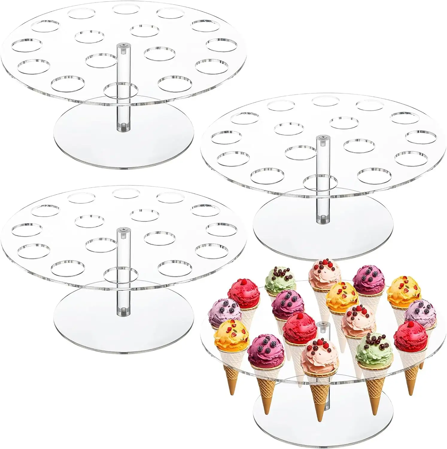 Clear Acrylic Ice Cream Cone Holder Stand 16 Hole Food Stand Summer Food Cone Display for Kids Birthday Party Wedding Decoration