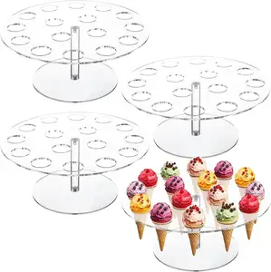 Rõ ràng Acrylic Ice Cream Cone chủ đứng 16 lỗ thực phẩm đứng mùa hè thực phẩm hình nón hiển thị cho trẻ em sinh nhật đảng trang trí đám cưới