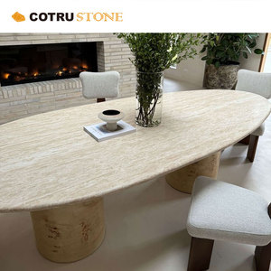 Mesas de Travertino Romano Natural Pulido de Diseño Moderno para Uso en Hoteles, Capacidad para 8-9 Personas, Precio de Fábrica Cotrustone Furniture - Product Image 1