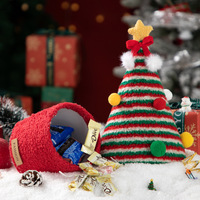 Boîte cadeau de Noël en carton gris pelucheux - Emballage réutilisable et portable DIY rouge/vert pour bonbons, chocolats, collations et cadeaux