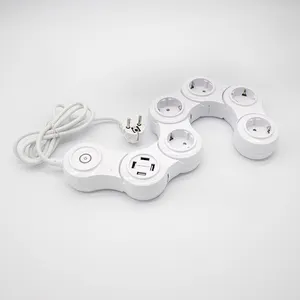 Stopcontact Strip Eu Stekker 230 V 16 A 3500W 4 Weg 4 Stopcontacten Overspanningsbeveiliging Stekkerdoos Met 4 Usb-Poorten