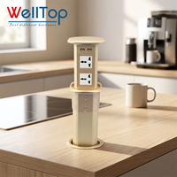 WELLTOP Prise de courant motorisée escamotable avec USB Type-C, prise de table automatique escamotable pour îlot de cuisine, table de salle à manger, table de conférence