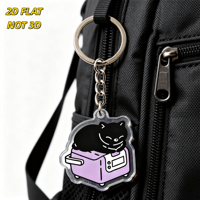 Porte-clés en acrylique Chat Noir sur Grille-pain Violet, Breloque Humoristique de Cuisine pour Amateurs de Chats et Fans d'Esthétique Originale, Design Double Face