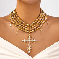 Collier ras du cou multicouche SongYi avec perles et pendentif croix en cristal, bijou de soirée tendance pour femme
